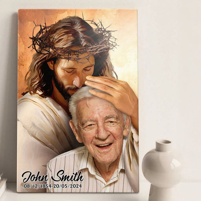 Custom Photo Portrait Safe In The Arms Of Jesus - Memorial Gift For Family Members, Grandma, Grandpa