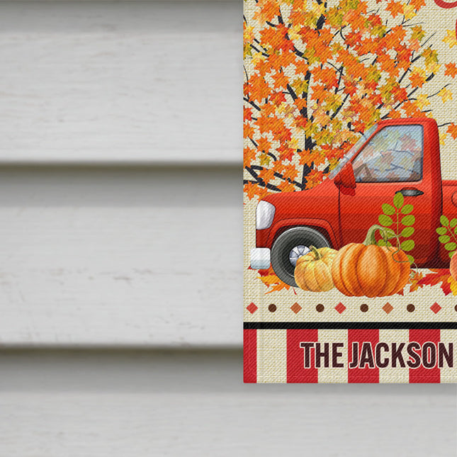 Pumpkin Truck Welcome Fall Personalized Dog Garden Flag, Autumn Fall