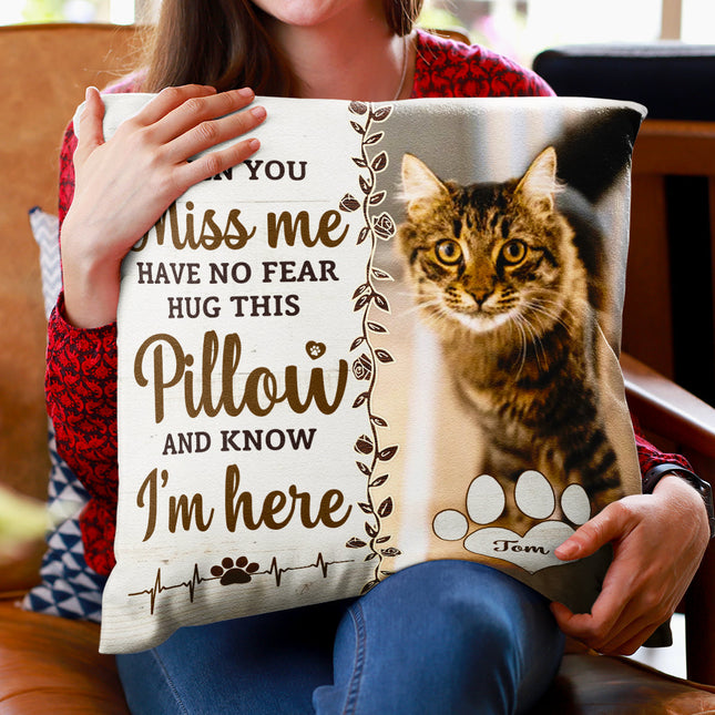 Custom Photo Hug This Pillow Then You Know I'm Here - Personalized Pillow