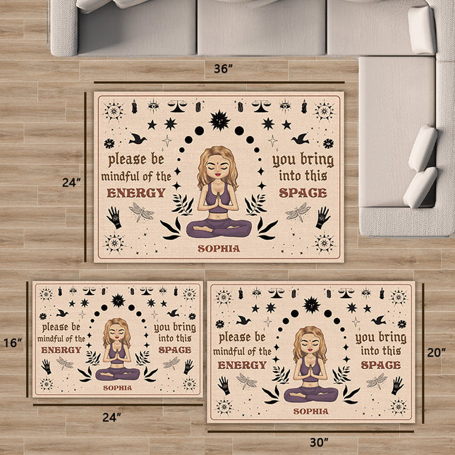 Please Be Mindful Of The Energy - Personalized Doormat - Birthday Gift For Yoga Lovers