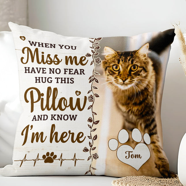 Custom Photo Hug This Pillow Then You Know I'm Here - Personalized Pillow