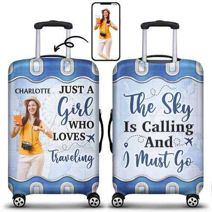 Custom Photo Just A Girl Boy Who Loves Traveling - Personalized Luggage Cover