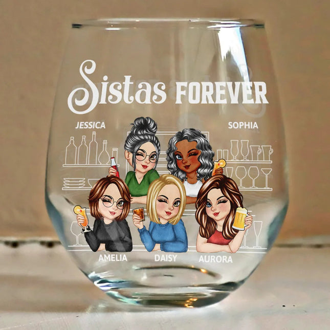 We're Not Sugar And Spice And Everything Nice Bestie - Personalized Stemless Wine Glass