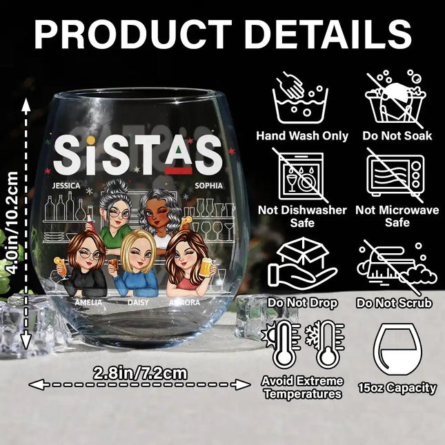 We're Not Sugar And Spice And Everything Nice Bestie - Personalized Stemless Wine Glass
