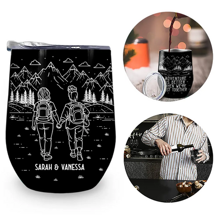 Adventure Partners For Life Couple Line Art - Personalized Wine Tumbler