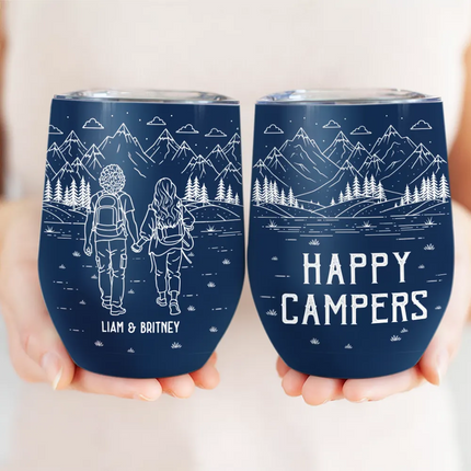 Adventure Partners For Life Couple Line Art - Personalized Wine Tumbler