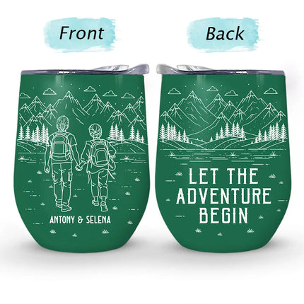 Adventure Partners For Life Couple Line Art - Personalized Wine Tumbler