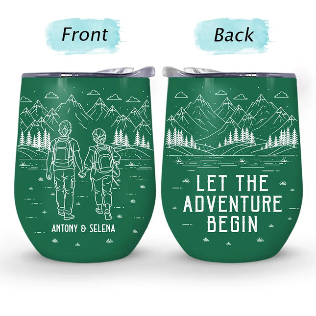 Adventure Partners For Life Couple Line Art - Personalized Wine Tumbler