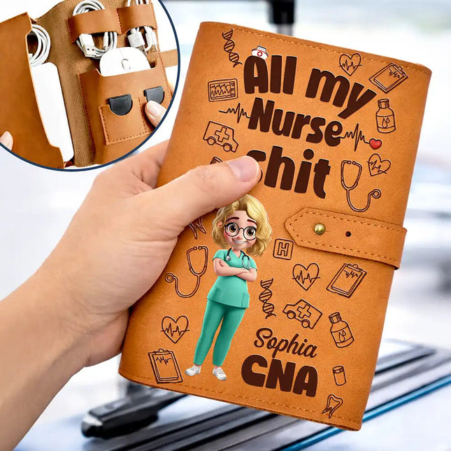 All My Nurse Sh*t - Personalized Leather Cable Bag