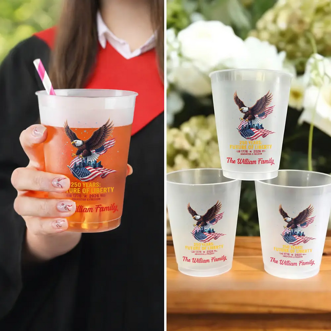 America 250th Anniversary US Pride Patriotic Eagle - Personalized Frosted Cups