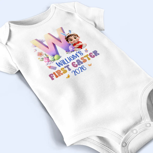 Baby Sitting With Easter Alphabet Letters - Personalized Baby Onesie