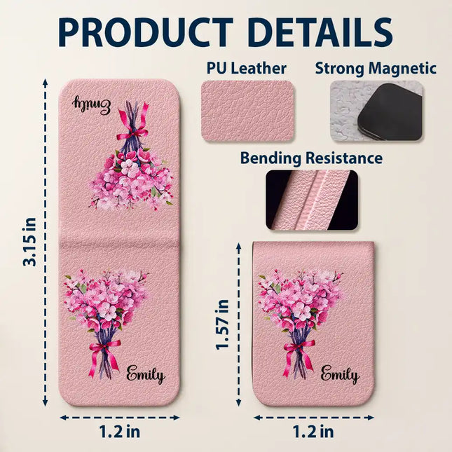 Birth Flower Bouquet Book Keepsake - Personalized Leather Magnetic Bookmark