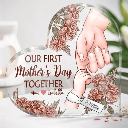 Birth Flower Great Job New Mom - Personalized Heart Shaped Acrylic Plaque