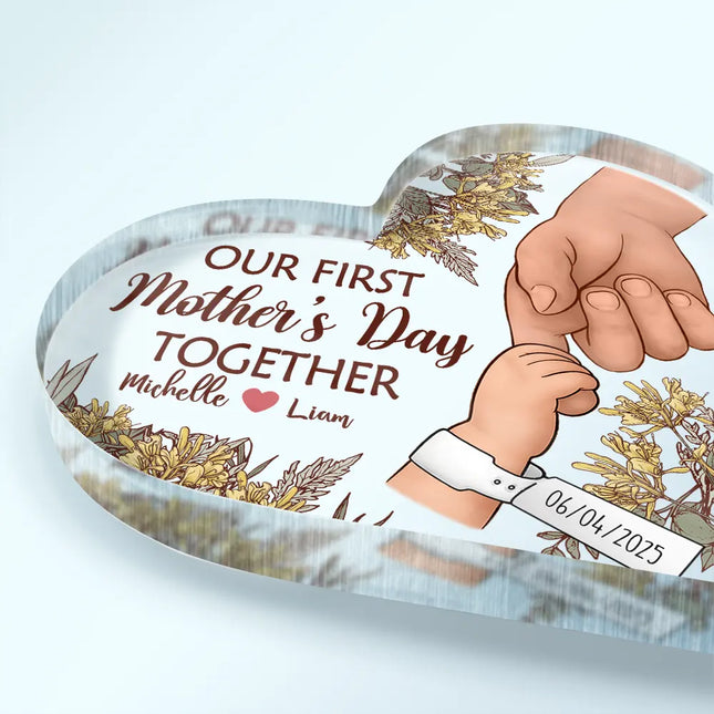 Birth Flower Great Job New Mom - Personalized Heart Shaped Acrylic Plaque