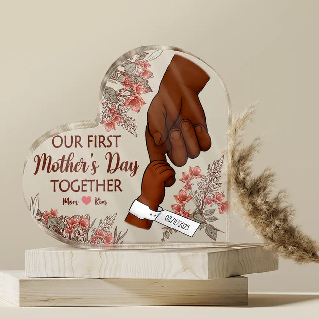 Birth Flower Great Job New Mom - Personalized Heart Shaped Acrylic Plaque