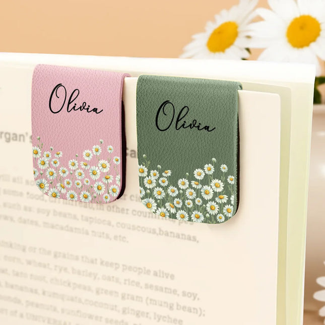 Birth Month Flower Watercolor Blooming In Love - Personalized Leather Magnetic Bookmark