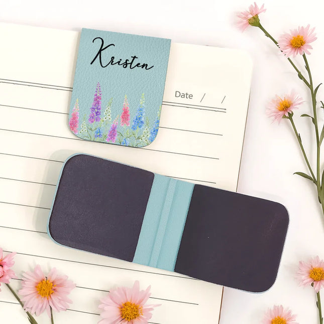 Birth Month Flower Watercolor Blooming In Love - Personalized Leather Magnetic Bookmark