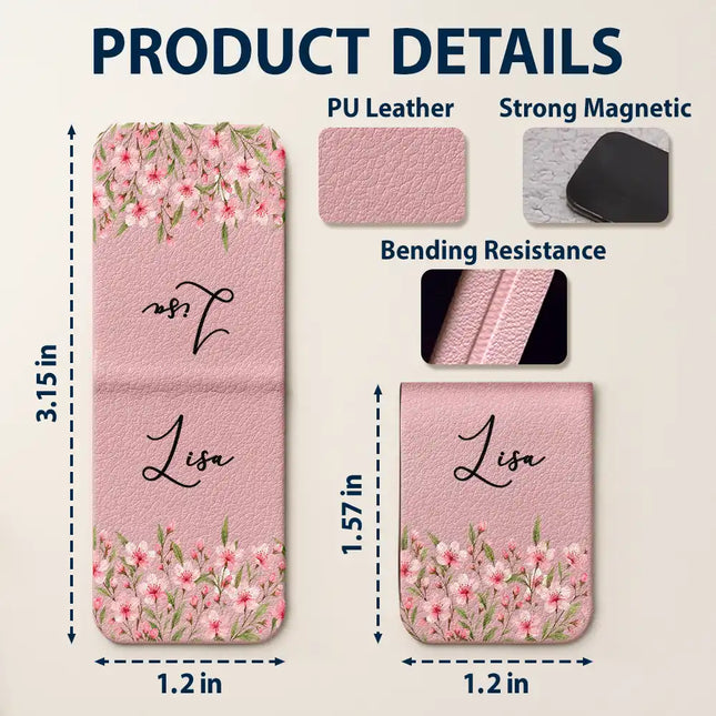 Birth Month Flower Watercolor Blooming In Love - Personalized Leather Magnetic Bookmark