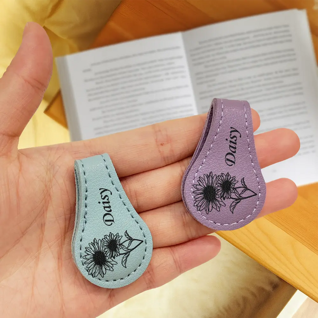 Birth Month Flower & Name - Personalized Circle Leather Magnetic Bookmark