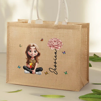 Birth Month Flowers Bloom Women - Personalized Jute Beach Bag