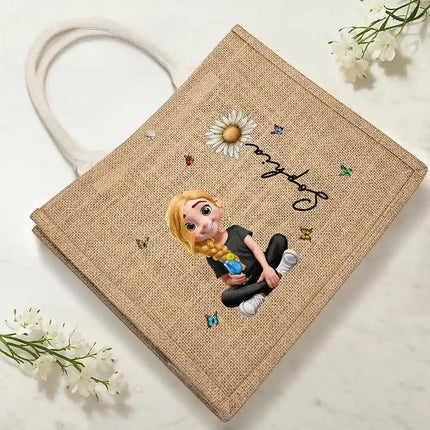 Birth Month Flowers Bloom Women - Personalized Jute Beach Bag