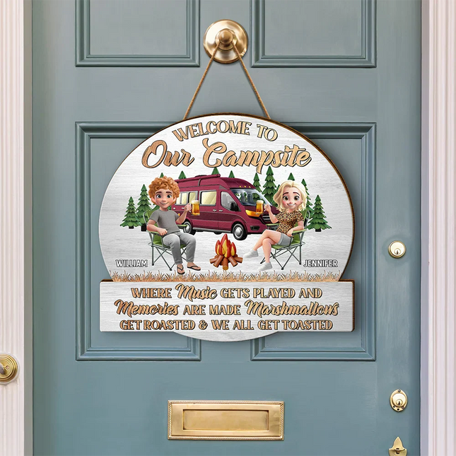 Camping Besties Welcome To Our Camper - Personalized Custom Shaped Wood Sign