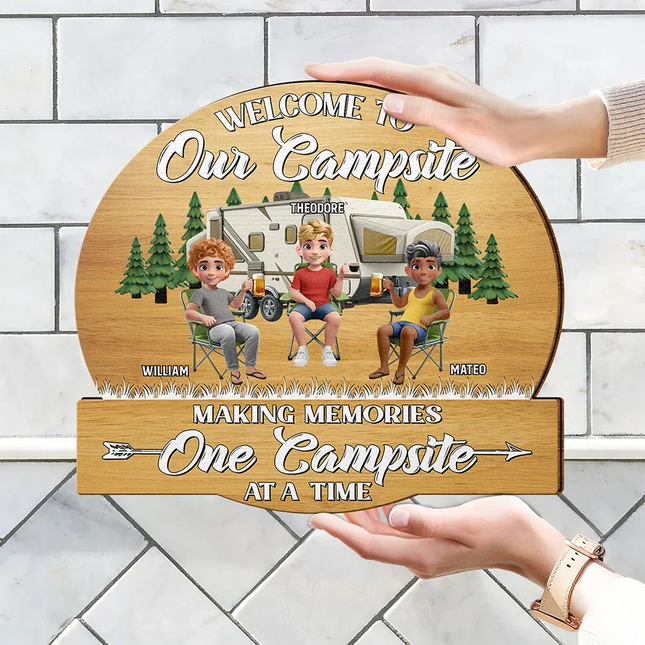 Camping Besties Welcome To Our Camper - Personalized Custom Shaped Wood Sign