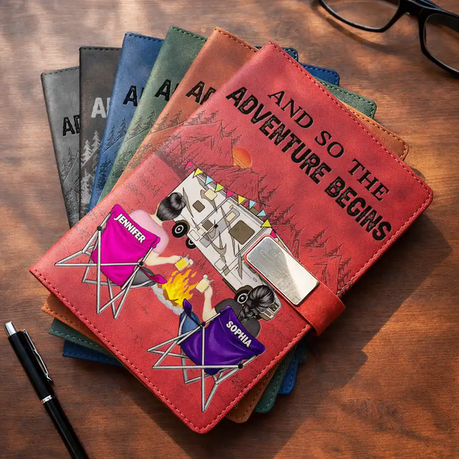 Camping Couple The Adventure Book - Personalized Leather Notebook Set