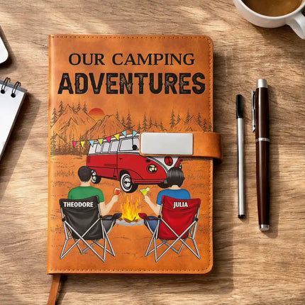Camping Couple The Adventure Book - Personalized Leather Notebook Set