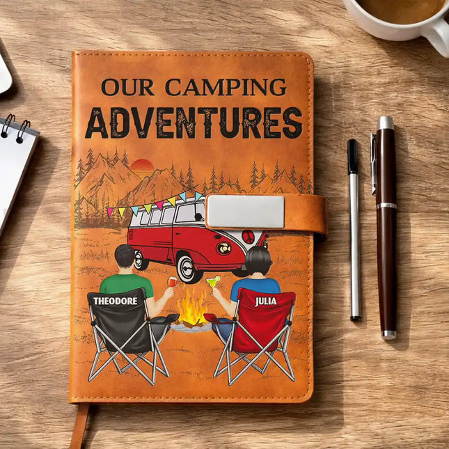 Camping Couple The Adventure Book - Personalized Leather Notebook Set