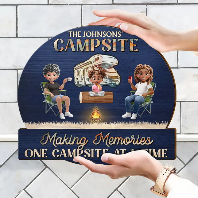 Camping Family Making Memories 3D Effect - Personalized Custom Shaped Wood Sign