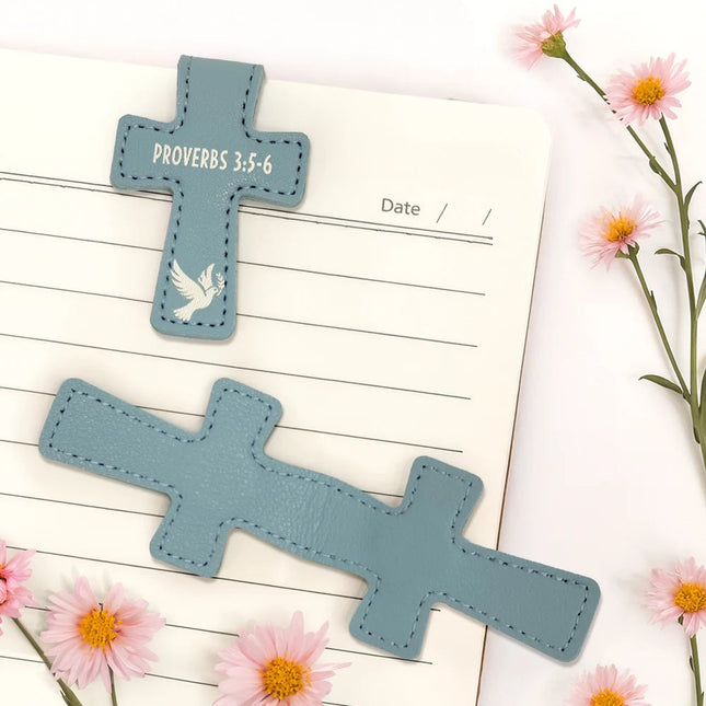 Christian Symbol With Name Bible Verse Reference - Personalized Cross Leather Magnetic Bookmark