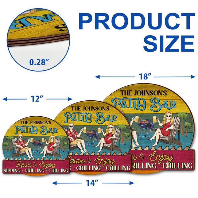 Couple Pool & Patio Sipping Chilling Tropical - Personalized Custom Shaped Wood Sign