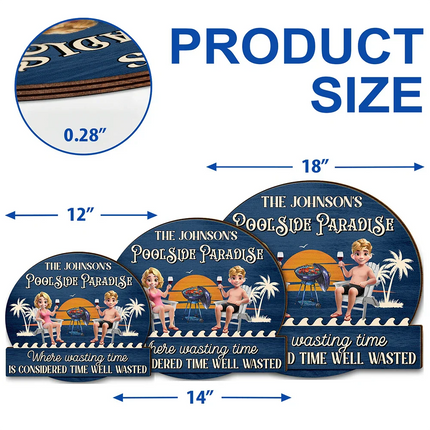 Couple Poolside Paradise Relax Enjoy 3D Effect - Personalized Custom Shaped Wood Sign