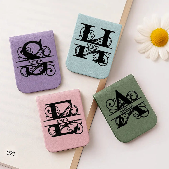 Custom Name Vintage Monogram - Personalized Leather Magnetic Bookmark
