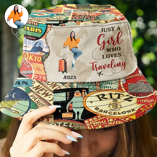 Custom Photo Just A Girl Boy Who Loves Traveling - Personalized Bucket Hat