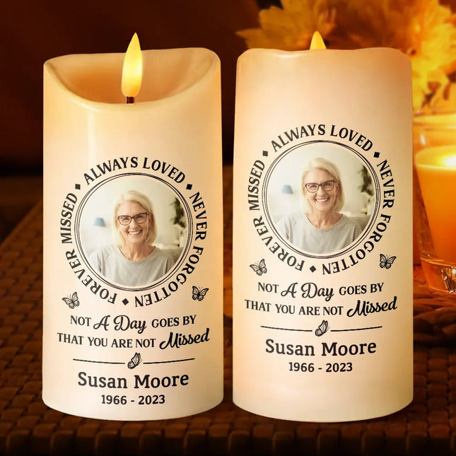 Custom Photo Memorial Always Loved Never Forgotten - Personalized Flameless LED Candle