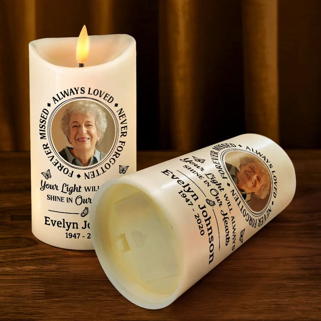 Custom Photo Memorial Always Loved Never Forgotten - Personalized Flameless LED Candle