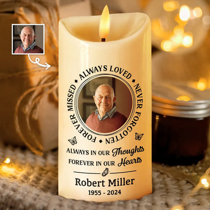 Custom Photo Memorial Always Loved Never Forgotten - Personalized Flameless LED Candle