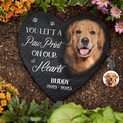 Custom Photo Memorial Dog Cat You Left A Paw Print - Personalized Heart Memorial Garden Stone