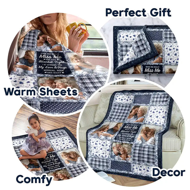 Custom Photo Memorial When You Really Miss Me Hug This Blanket - Personalized Fleece Blanket, Sherpa Blanket