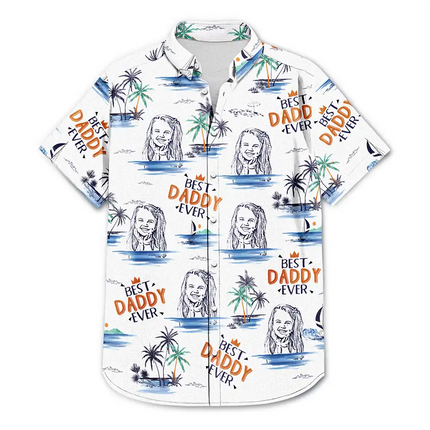 Custom Photo Pencil Drawing Best Dad Grandpa Ever - Personalized Hawaiian Shirt