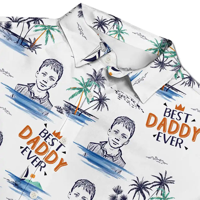 Custom Photo Pencil Drawing Best Dad Grandpa Ever - Personalized Hawaiian Shirt