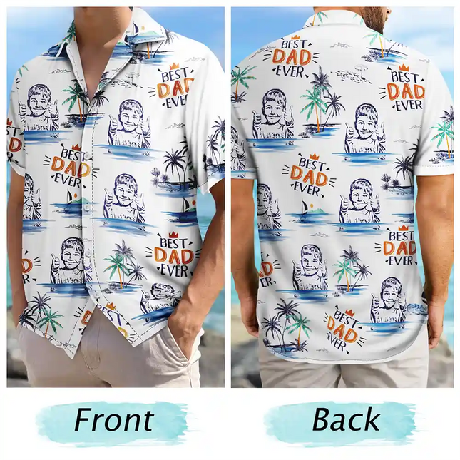 Custom Photo Pencil Drawing Best Dad Grandpa Ever - Personalized Hawaiian Shirt