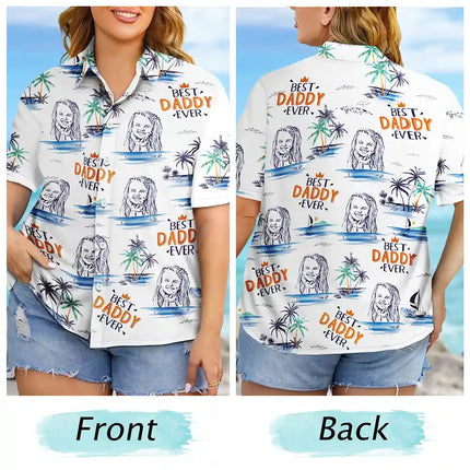 Custom Photo Pencil Drawing Best Dad Grandpa Ever - Personalized Hawaiian Shirt