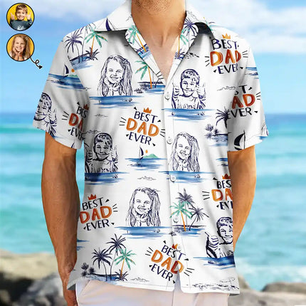 Custom Photo Pencil Drawing Best Dad Grandpa Ever - Personalized Hawaiian Shirt