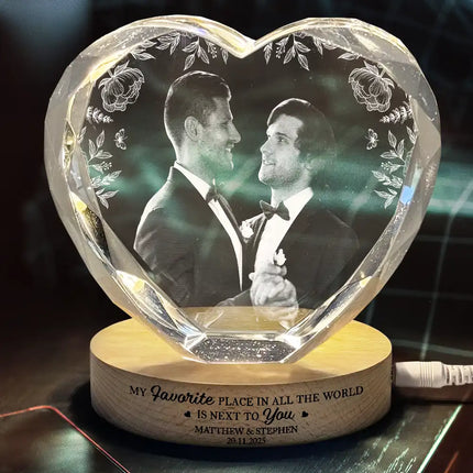 Custom Photo The Date We Became Mr & Mrs Wedding Couple - Personalized Crystal Heart Shaped Lamp