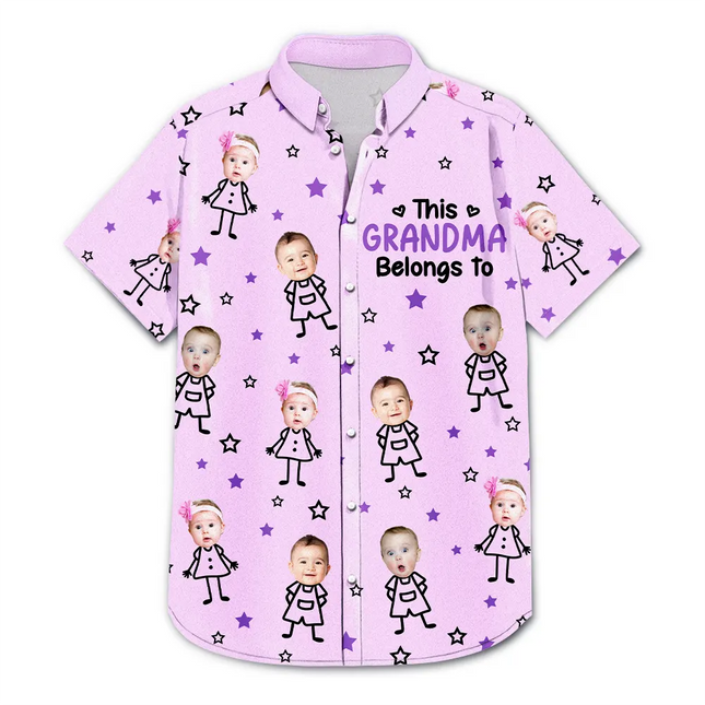 Custom Photo This Grandpa Grandma Dad Mom Belongs To Kids Pet - Personalized Hawaiian Shirt