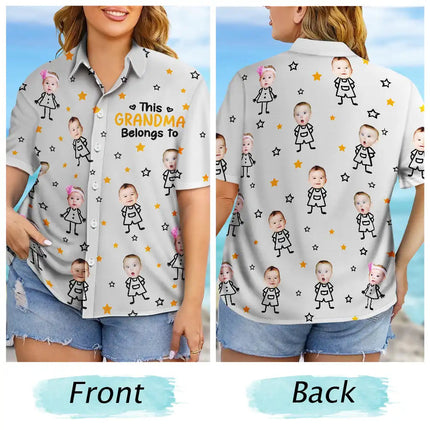 Custom Photo This Grandpa Grandma Dad Mom Belongs To Kids Pet - Personalized Hawaiian Shirt