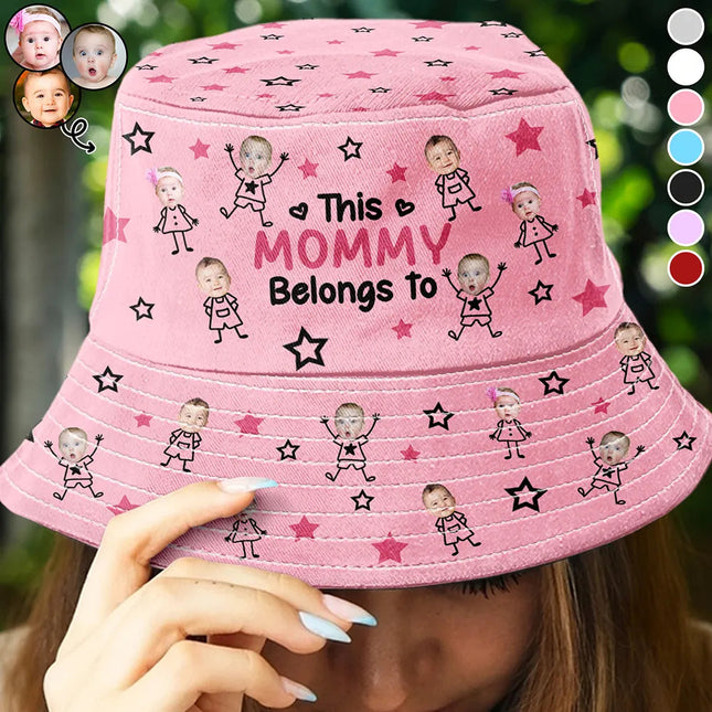 Custom Photo This Grandpa Grandma Dad Mom Belongs To Kids Pet - Personalized Bucket Hat
